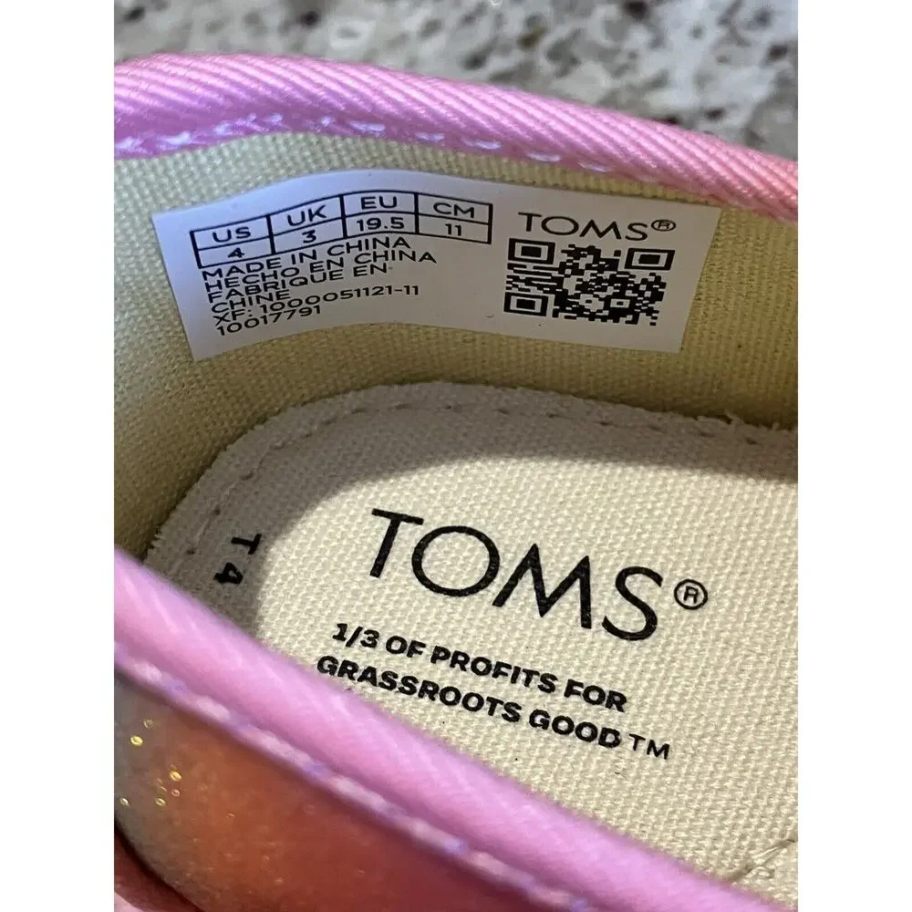 NEW TOMS Alpargata Candy Pink Gradient Glitter Slip On Shoes Size 4 Little Girls